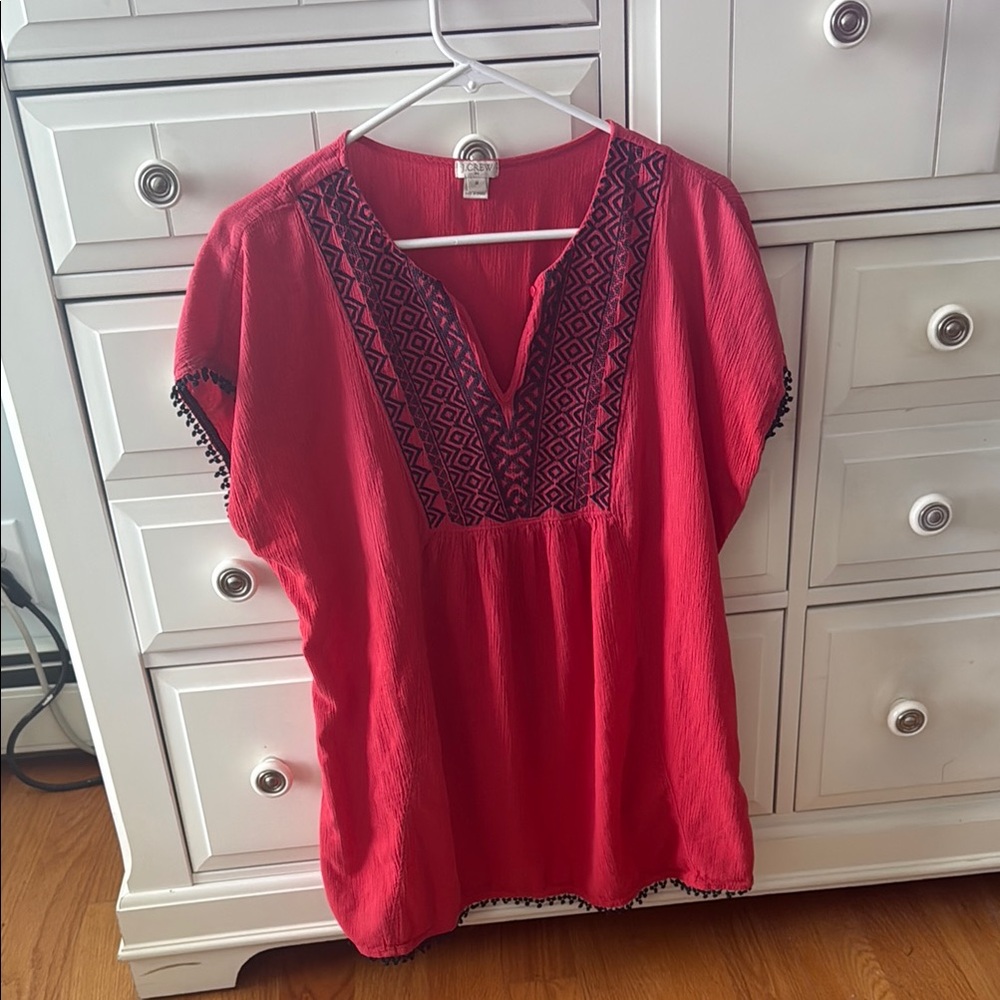 J. Crew Red Embellished Short Sleeve Tunic